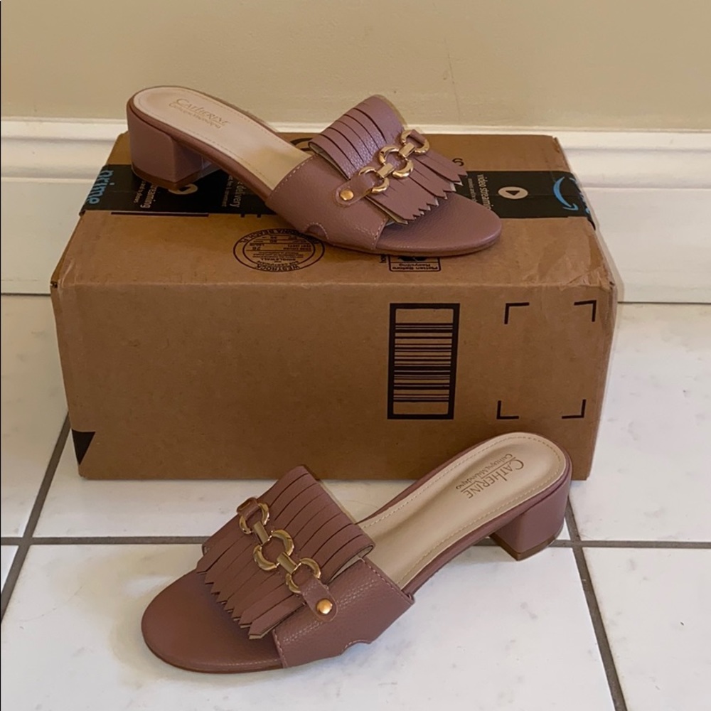 Taupe Pink Low Square Heel